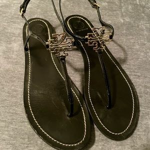 Tory Burch Womens Sandals, size 10.5, color black with gold detailing
